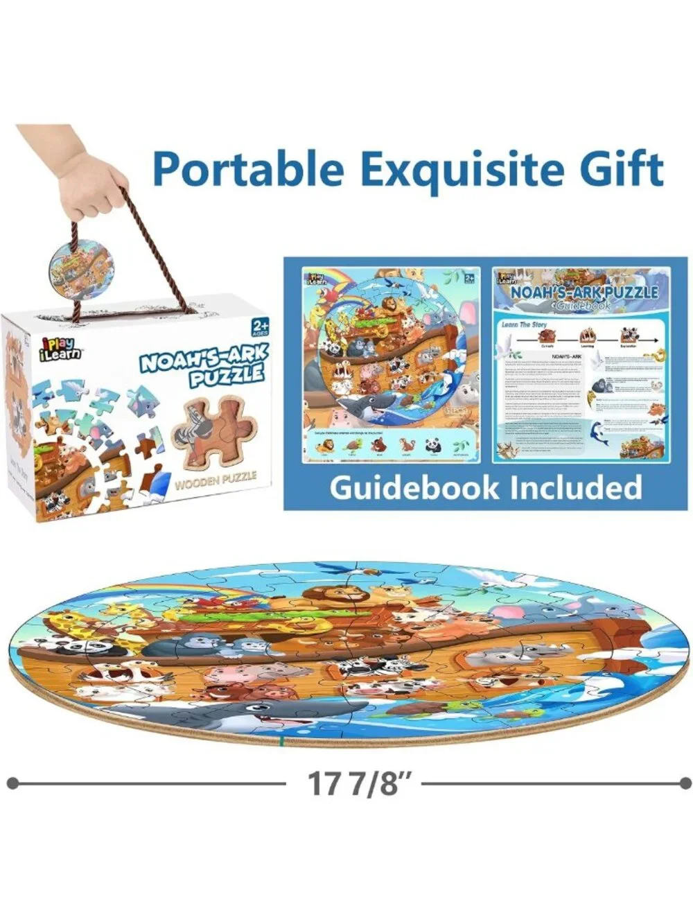 Noah's Ark Wooden Animal Puzzles for Toddlers - 51-Piece Educational Floor